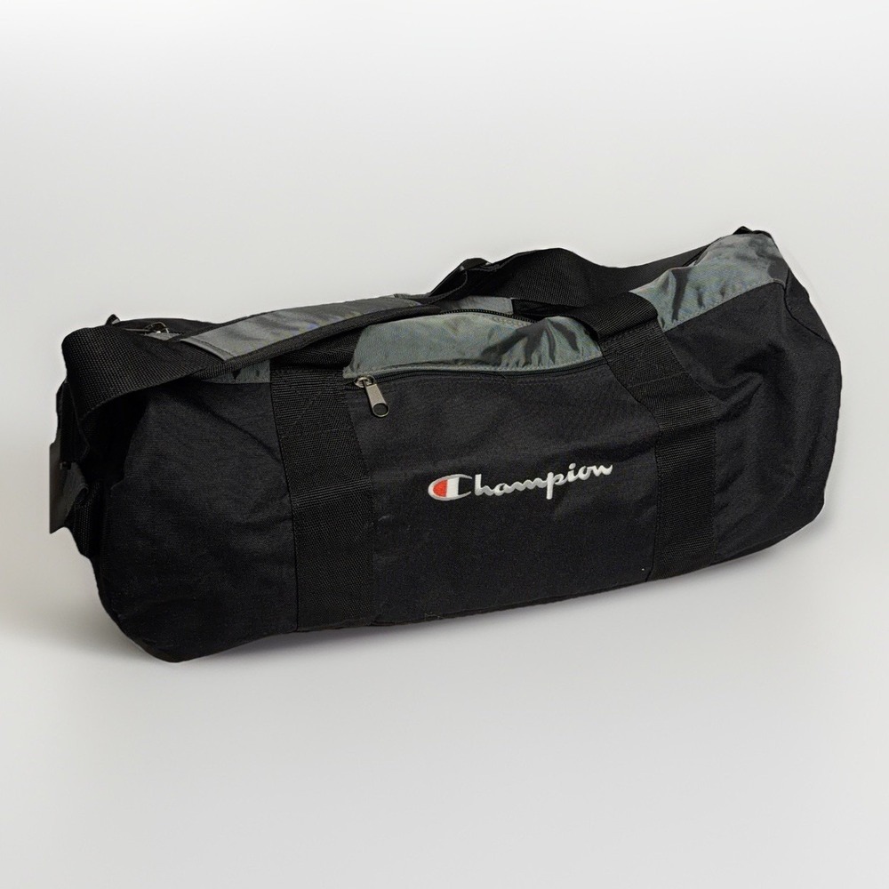 Champion Black 21" Duffel Large Bag Grey Black Travel Gym Bag Adjustable Strap